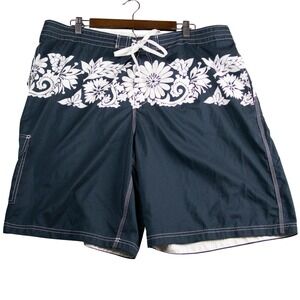 Speedo Mens XXL‎ Swim Trunks Blue Floral Print Side Pocket
